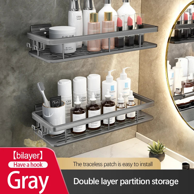 Étagère de Douche Inox Sans Perçage Adhésive Simple ou Double Niveau