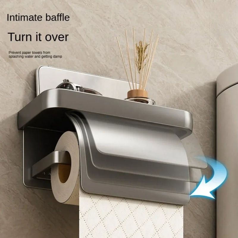 Porte-Papier Toilette Mural avec Tablette et Couvercle, Noir, Gris ou Argenté