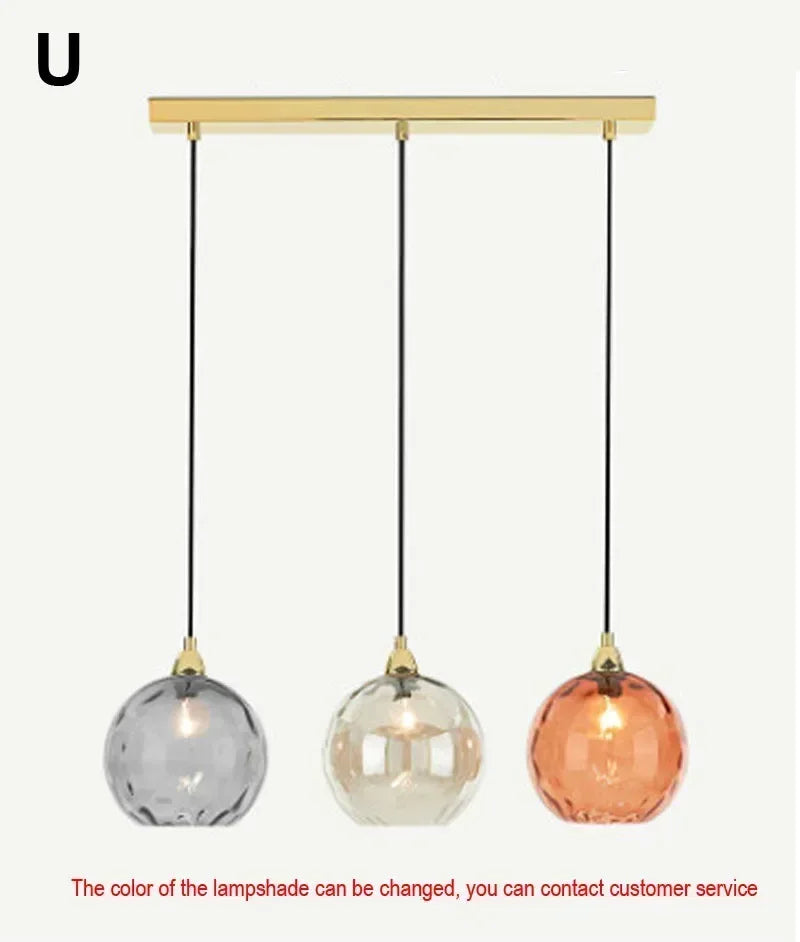 Suspension Cuisine Globes en Verre Coloré Texturé, 1 à 8 Têtes