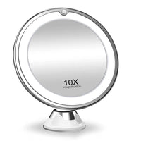 Miroir Maquillage LED Grossissant 10X Ventouse Rond Rotatif 360° Blanc