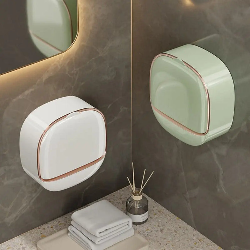 Porte-Savon Mural à Couvercle et Drainage, Vert, Blanc ou Beige, 2 Formats