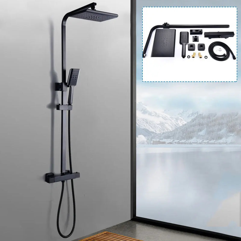 Colonne de Douche Thermostatique Noire, Pommeau Pluie 27 x 18 cm