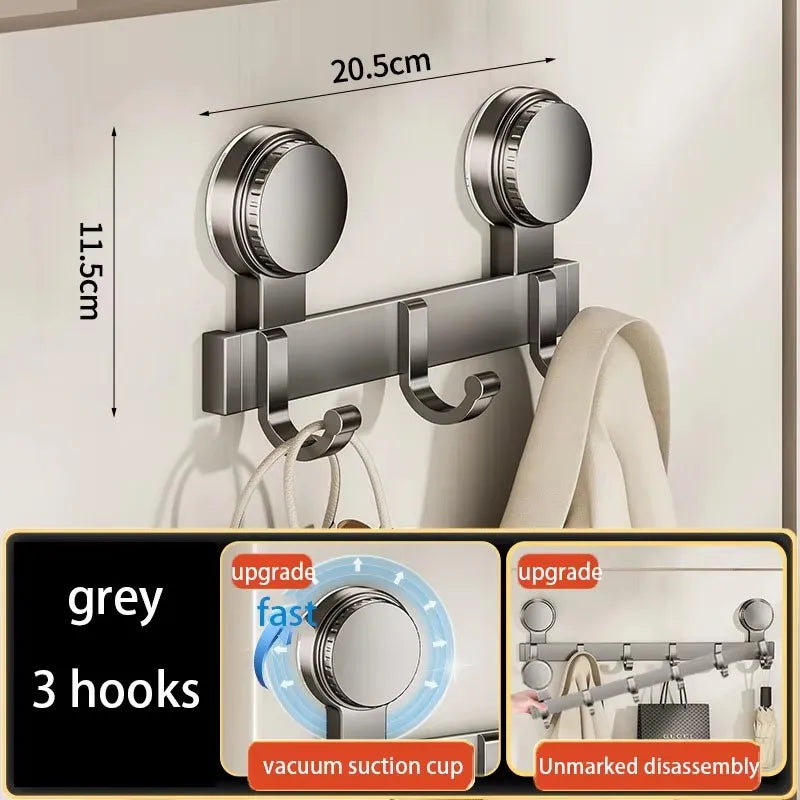 Patère Salle de Bain à Ventouse sans Perçage, Rail Aluminium Gris
