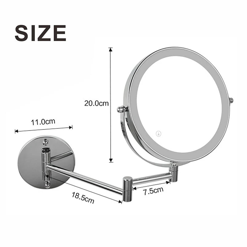 Miroir Grossissant Lumineux Mural Chromé Double Face x5, x7 ou x10 20 cm