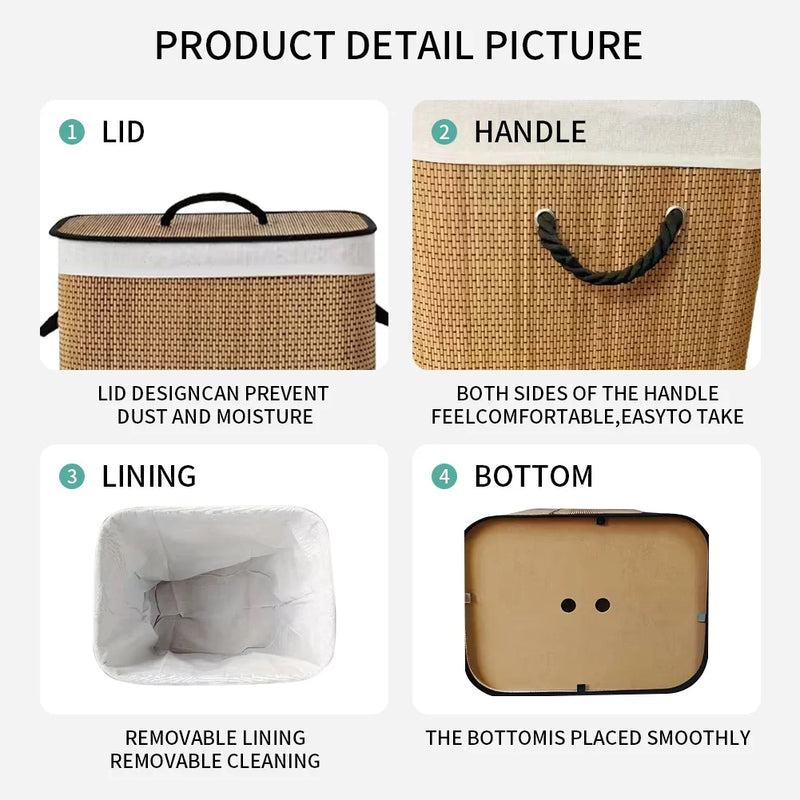 Grand Panier à Linge Bambou Tissé 72 L avec Couvercle