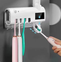 Porte-Brosse à Dents Mural 4 Places, Distributeur de Dentifrice et Lampe UV, Noir ou Blanc
