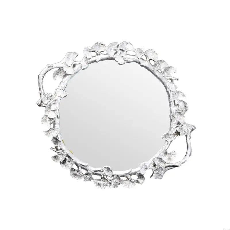 Plateau Miroir Feuillage Sculpté Doré ou Argenté, 44,5 x 38 cm