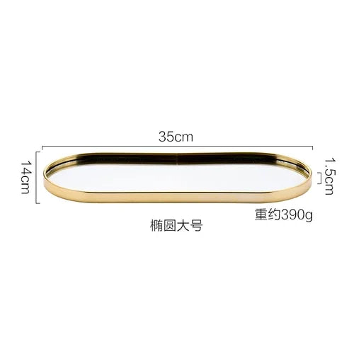 Plateau Miroir Doré Ovale ou Rectangulaire de 30 à 35 cm