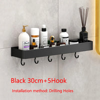 Étagère Salle de Bain Murale Aluminium Noir ou Gris, 30 ou 40 cm