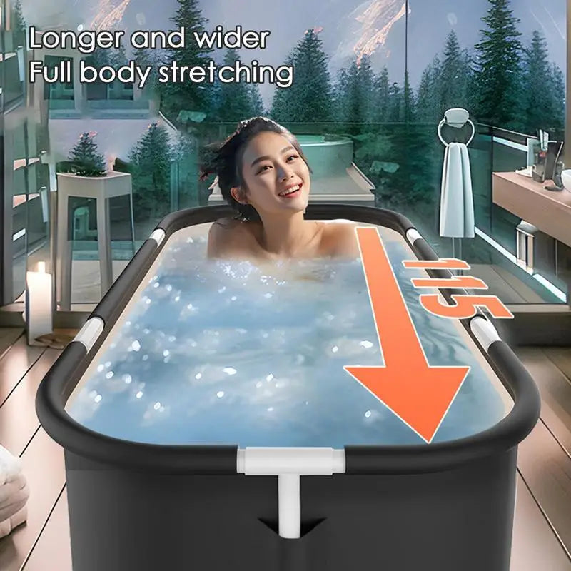 Baignoire Pliable Adulte 115 x 60 cm Noire, Double Vidange