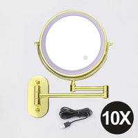 Miroir Grossissant Mural LED Rechargeable USB, Double Face 3x à 10x, 20 cm