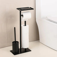 Porte-Papier Toilette sur Pied Noir avec Étagère, Option Brosse WC