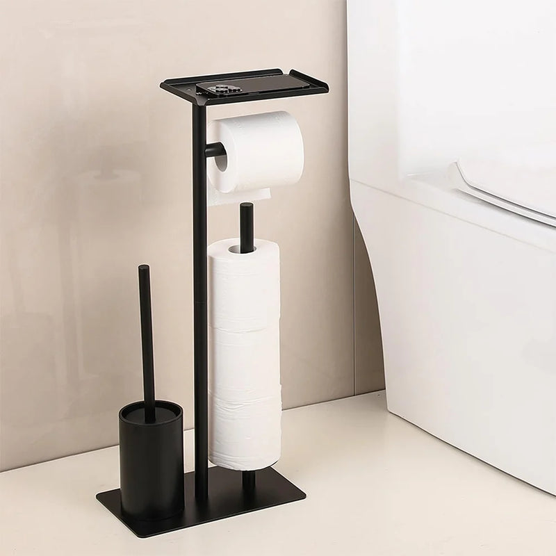 Porte-Papier Toilette sur Pied Noir avec Étagère, Option Brosse WC