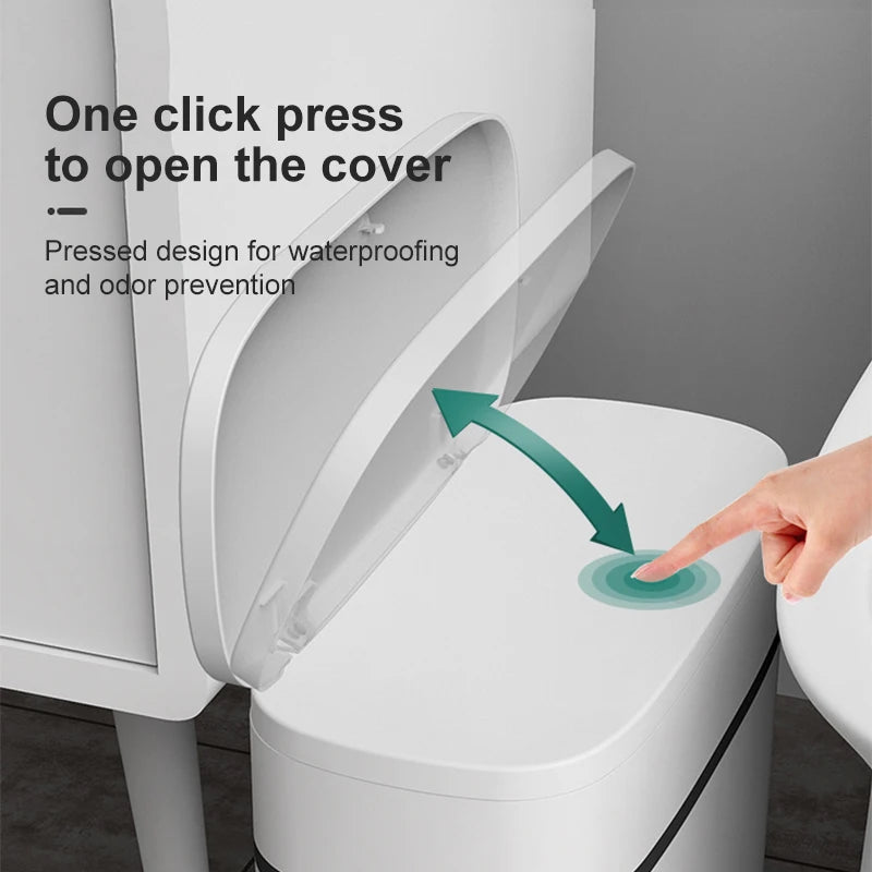 Poubelle Salle de Bain Étanche à Pression Blanche 14 Litres