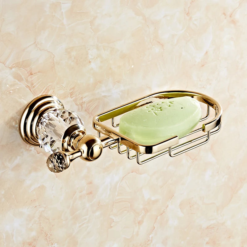 Accessoires Salle de Bain Doré à Cristal avec Gobelets Blancs, à la Pièce, 12 Articles