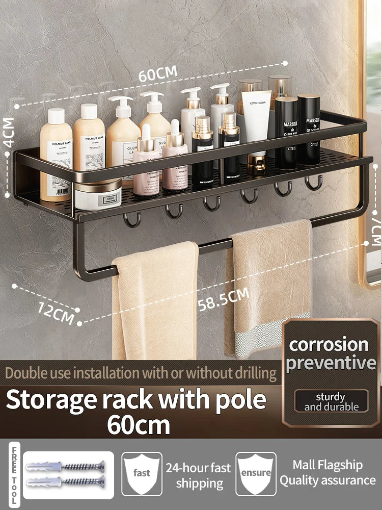 Étagère de Douche Murale Aluminium Avec ou Sans Perçage 30 à 60 cm