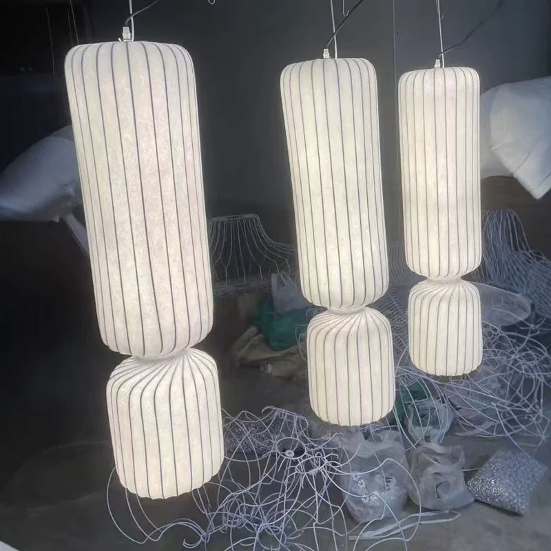 Suspension Cuisine ou Lampadaire Plissé Blanc en Tissu, 60 à 160 cm