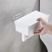 Porte-Papier Toilette Adhésif avec Boîte de Rangement et Tablette, Noir ou Blanc
