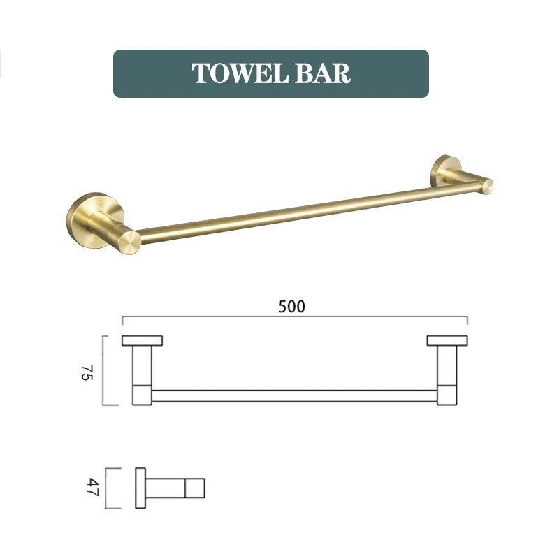 Accessoires Salle de Bain Doré Brossé Inox à la Pièce, 15 Articles