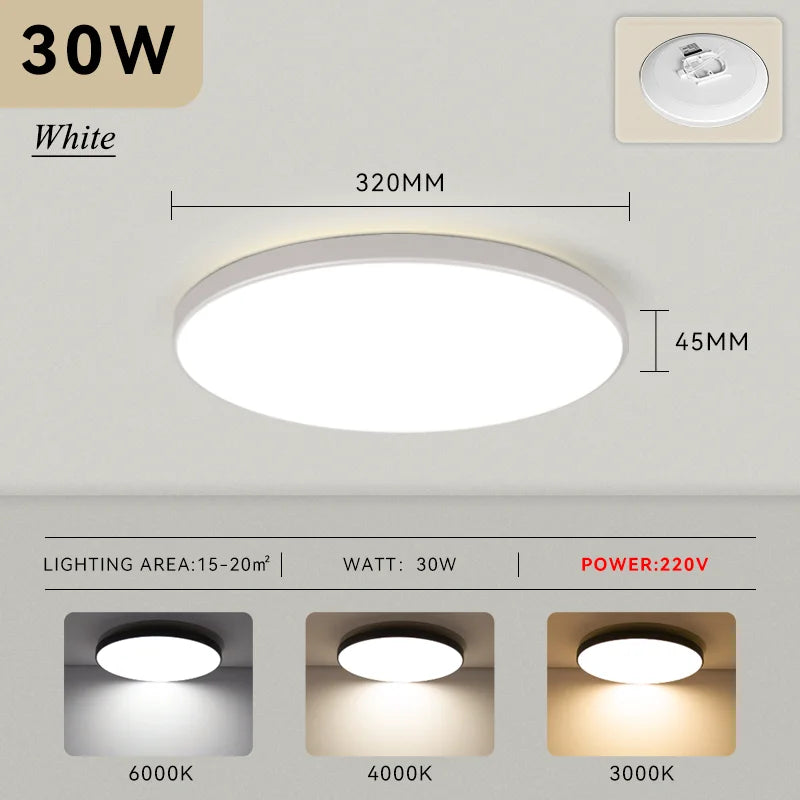 Plafonnier LED Salle de Bain Rond Ultra Plat IP65, Noir ou Blanc
