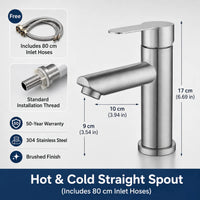 Mitigeur Lavabo Inox 304 Brossé, 7 Configurations
