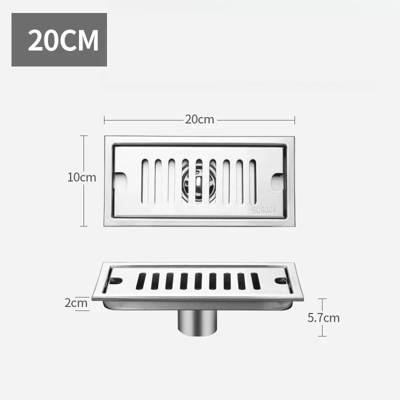 Caniveau de Douche Inox 304 Brossé ou Noir, 20 à 60 cm