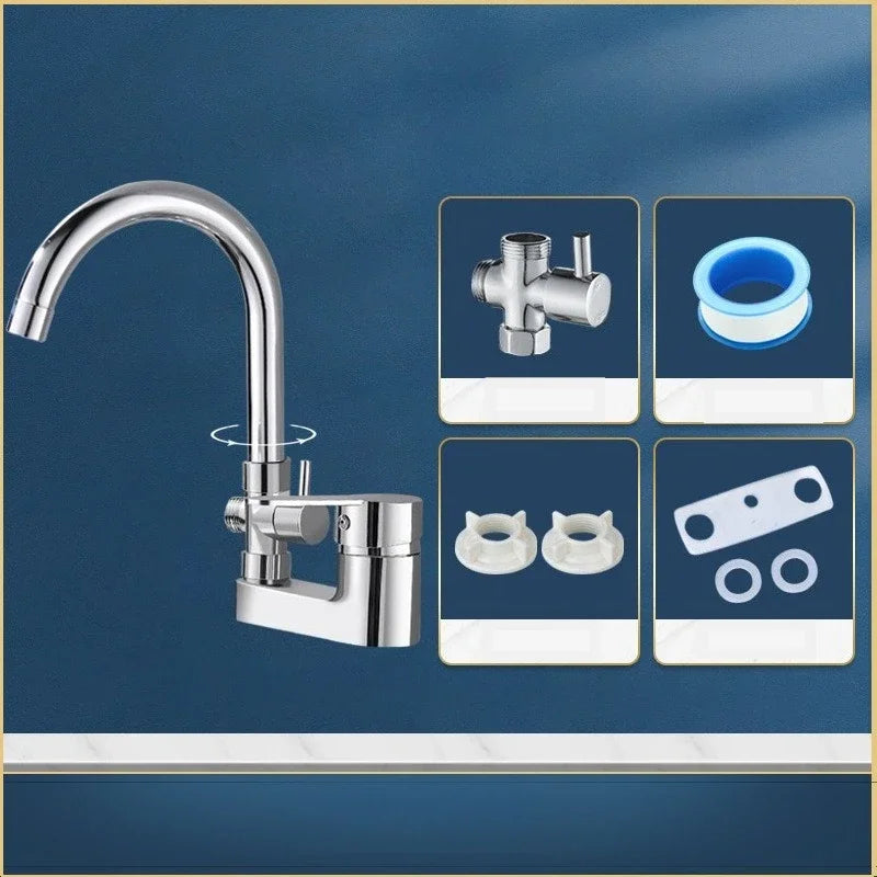 Mitigeur Lavabo Chromé 2 Trous avec Sortie Douchette, Col de Cygne ou Bec Orientable