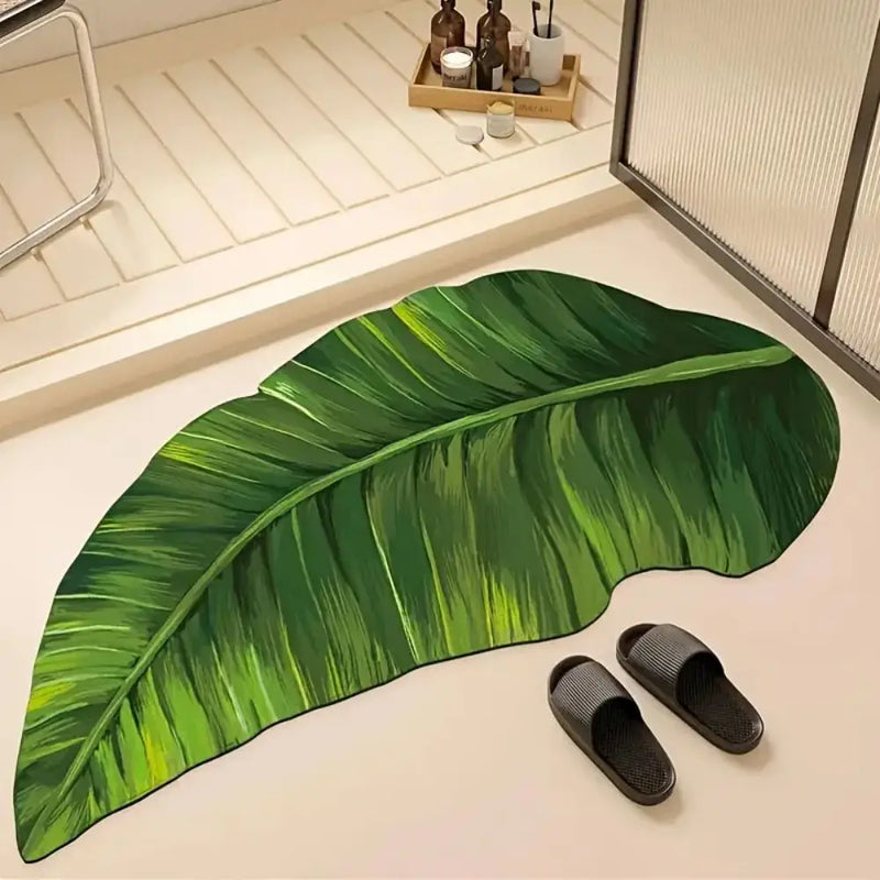 Tapis de Bain Vert Antidérapant Ultra Fin Motif Feuilles