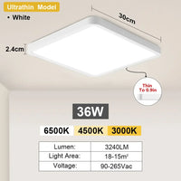 Plafonnier LED Cuisine Ultra-Fin 24W ou 36W 4 Finitions