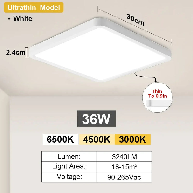 Plafonnier LED Cuisine Ultra-Fin 24W ou 36W 4 Finitions