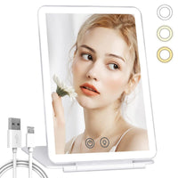 Miroir de Maquillage LED Pliant Rechargeable USB, 3 Teintes de Lumière