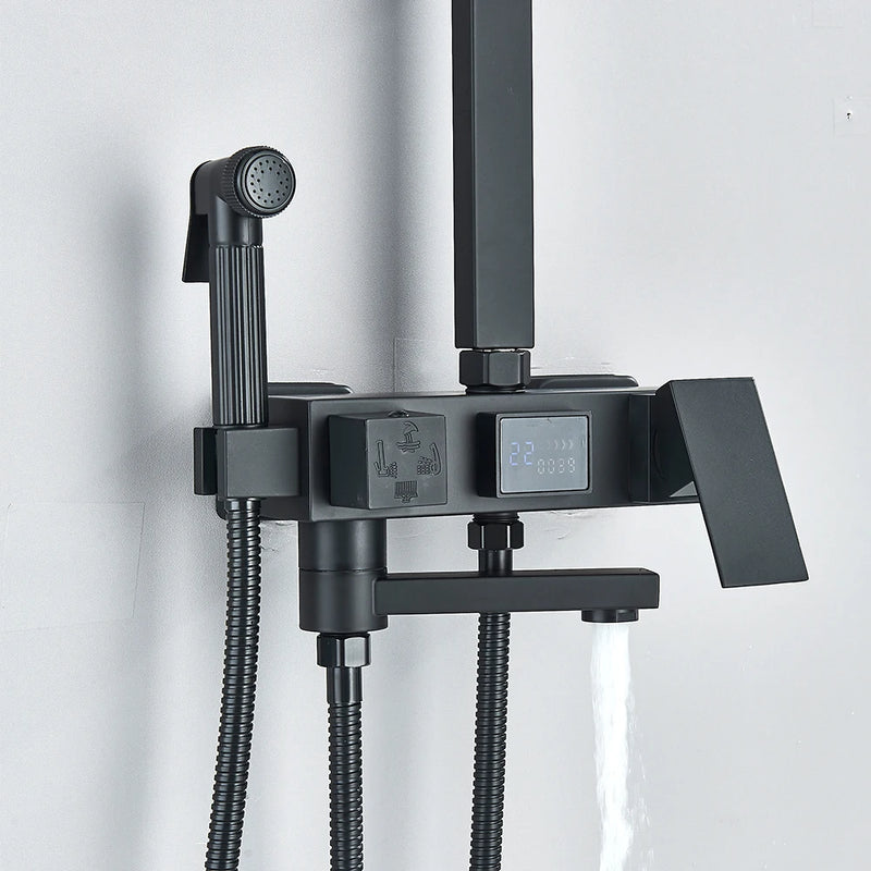 Colonne de Douche Pluie avec Douchette Bidet et Bec de Bain, 5 Finitions