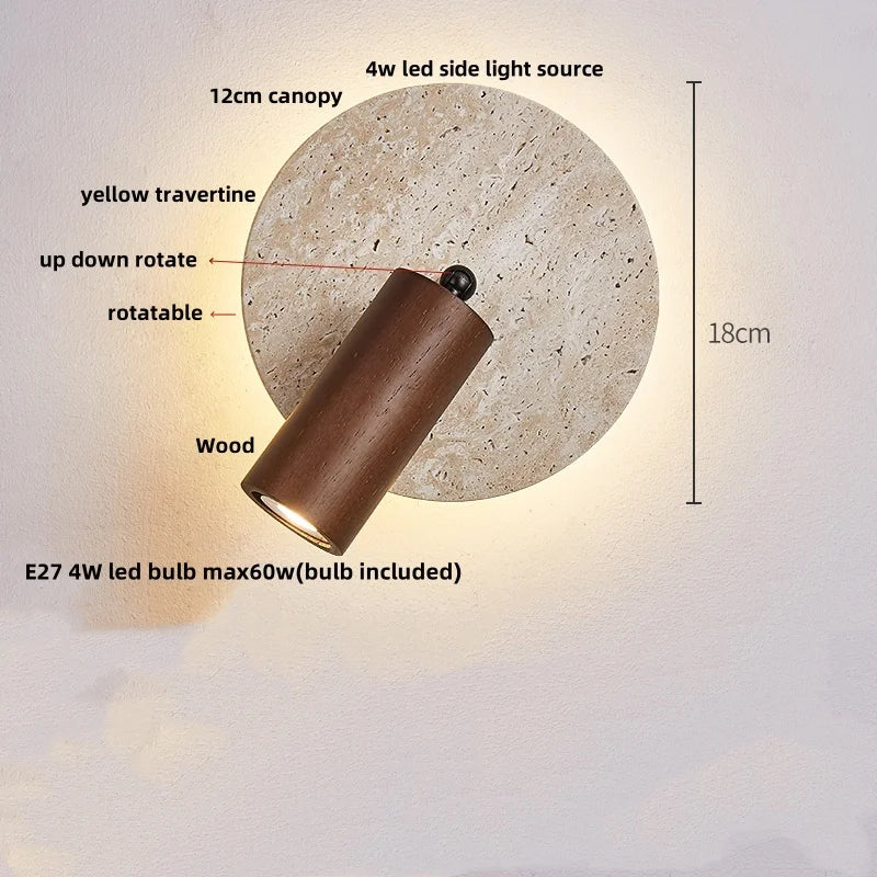 Applique Salle de Bain Travertin, Globe en Verre ou Spot en Bois