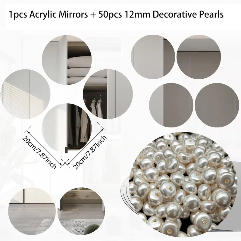 Plateau Miroir Rond Acrylique 20 cm avec 50 Perles Décoratives