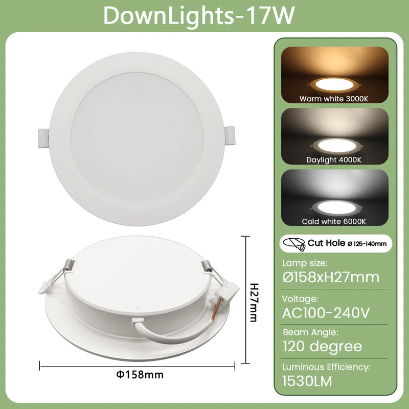 Downlight LED Encastrable Cuisine Extra-Plat, Lot de 1 à 10, 6 à 24 W