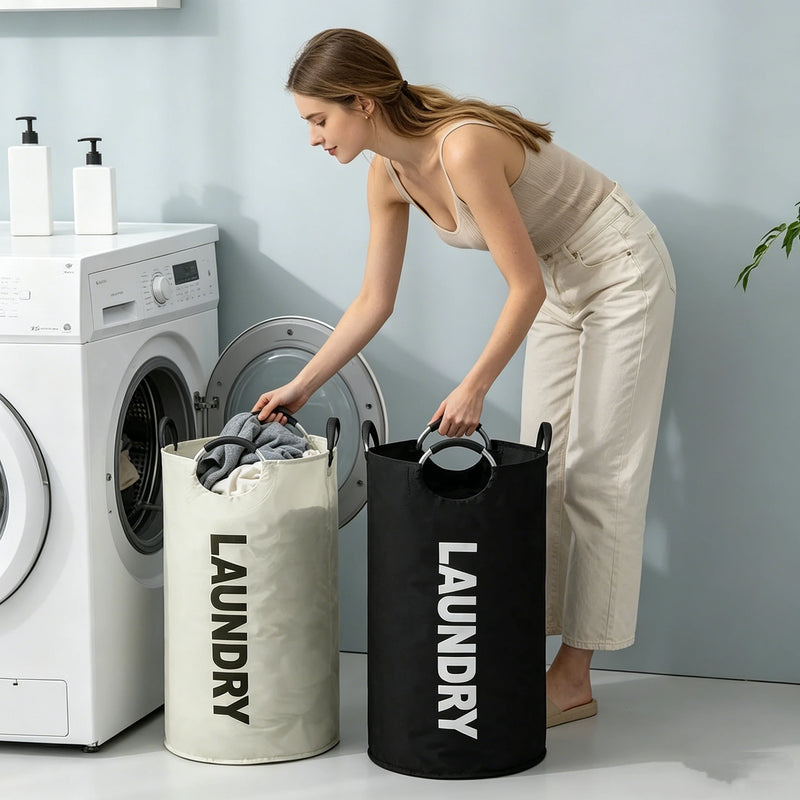 Grand Panier à Linge Pliable en Tissu Oxford 82 L, Poignées Rembourrées
