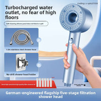 Pommeau de Douche Haute Pression 5 Modes avec 6 Filtres Gris, Blanc ou Bleu