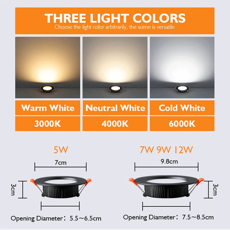 Downlight LED Cuisine Encastré Lot de 6 Blanc Noir