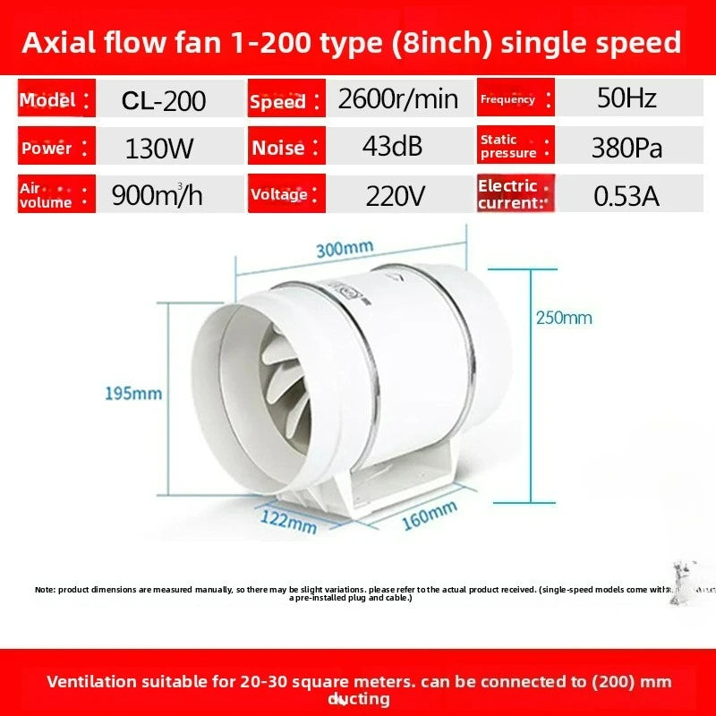 Aérateur Extracteur Salle de Bain en Ligne pour Gaine 200 mm 130 W