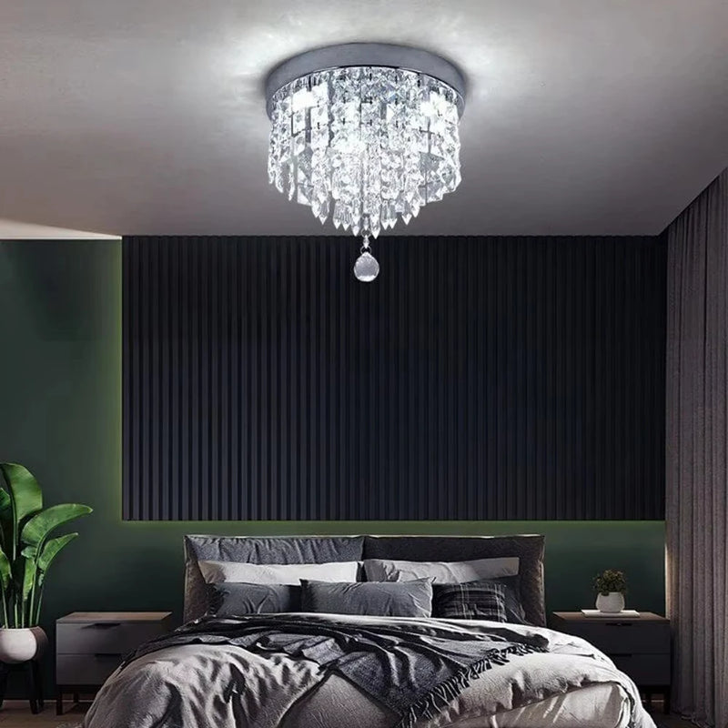 Lustre en Cristal Chromé G9 pour Cuisine, Salon ou Chambre, 25 cm
