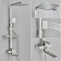 Colonne de Douche Laiton Pommeau Carré 25 cm, Bec 25 cm et Étagère