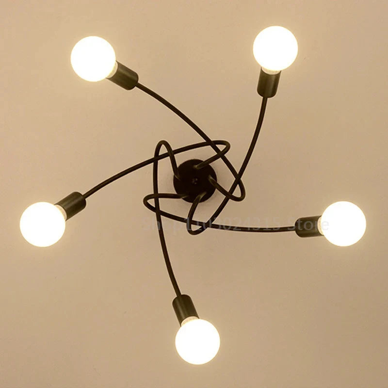 Plafonnier Cuisine Branches 3 ou 5 Lampes E27, Noir, Blanc ou Doré