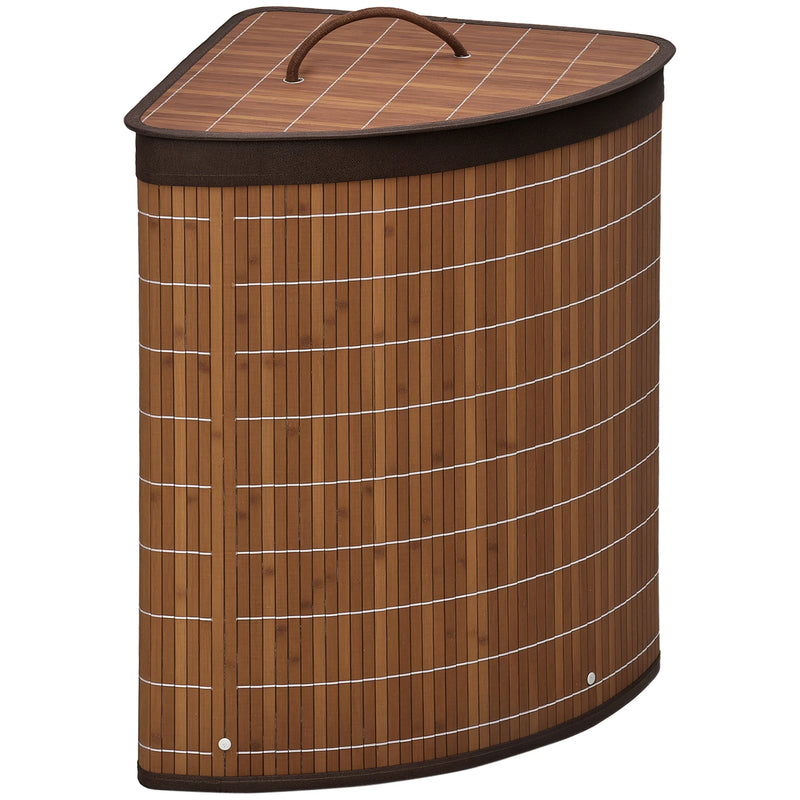 Panier à Linge d'Angle en Bambou 55 L avec Couvercle et Sac