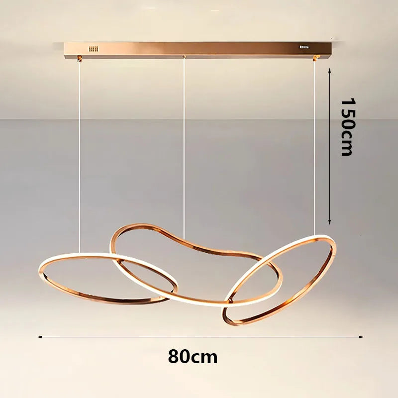 Suspension Cuisine LED Anneaux Entrelacés, 80 à 180 cm