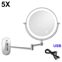 Miroir Grossissant LED Tactile Pliant Mural Rechargeable 3X 5X 7X 10X