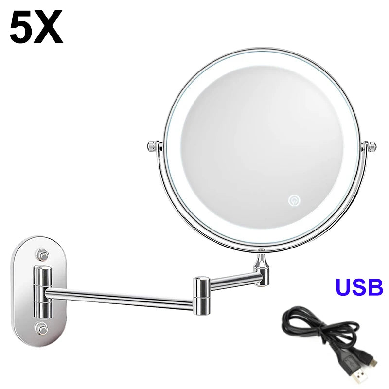 Miroir Grossissant LED Tactile Pliant Mural Rechargeable 3X 5X 7X 10X