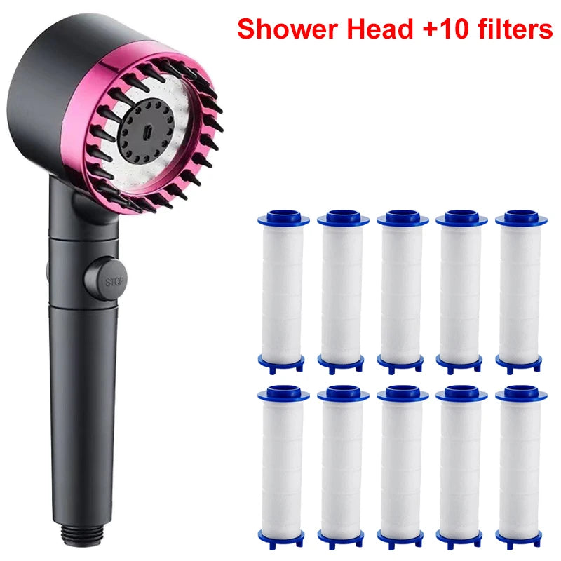 Pommeau de Douche à Filtre Massage, Kit avec Flexible et Support, Gris ou Violet