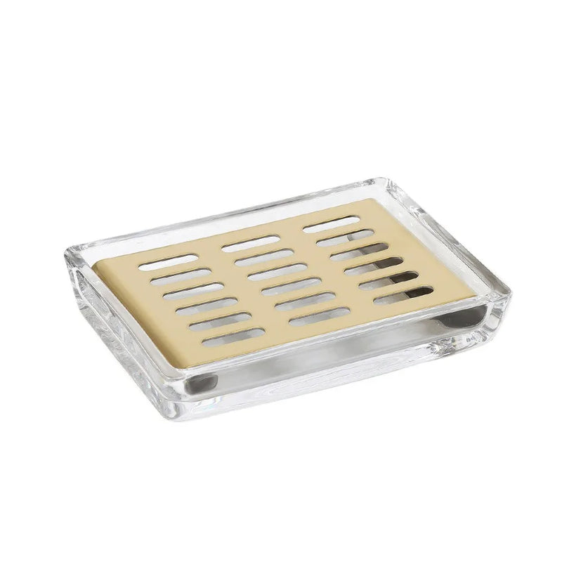 Porte-Savon Verre et Inox Auto-Drainant Rectangulaire, Doré, Noir ou Argent
