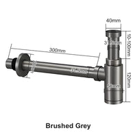 Siphon Lavabo Inox 304 Réglable 10-100 mm, Sortie 300 mm, 5 Finitions