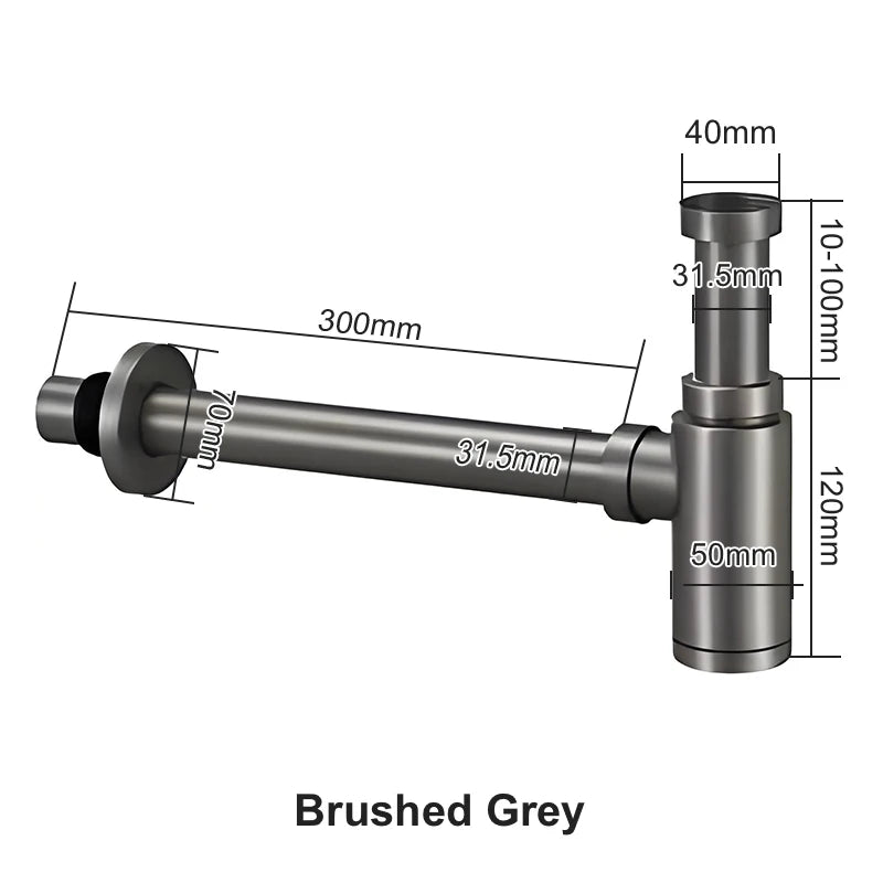 Siphon Lavabo Inox 304 Réglable 10-100 mm, Sortie 300 mm, 5 Finitions